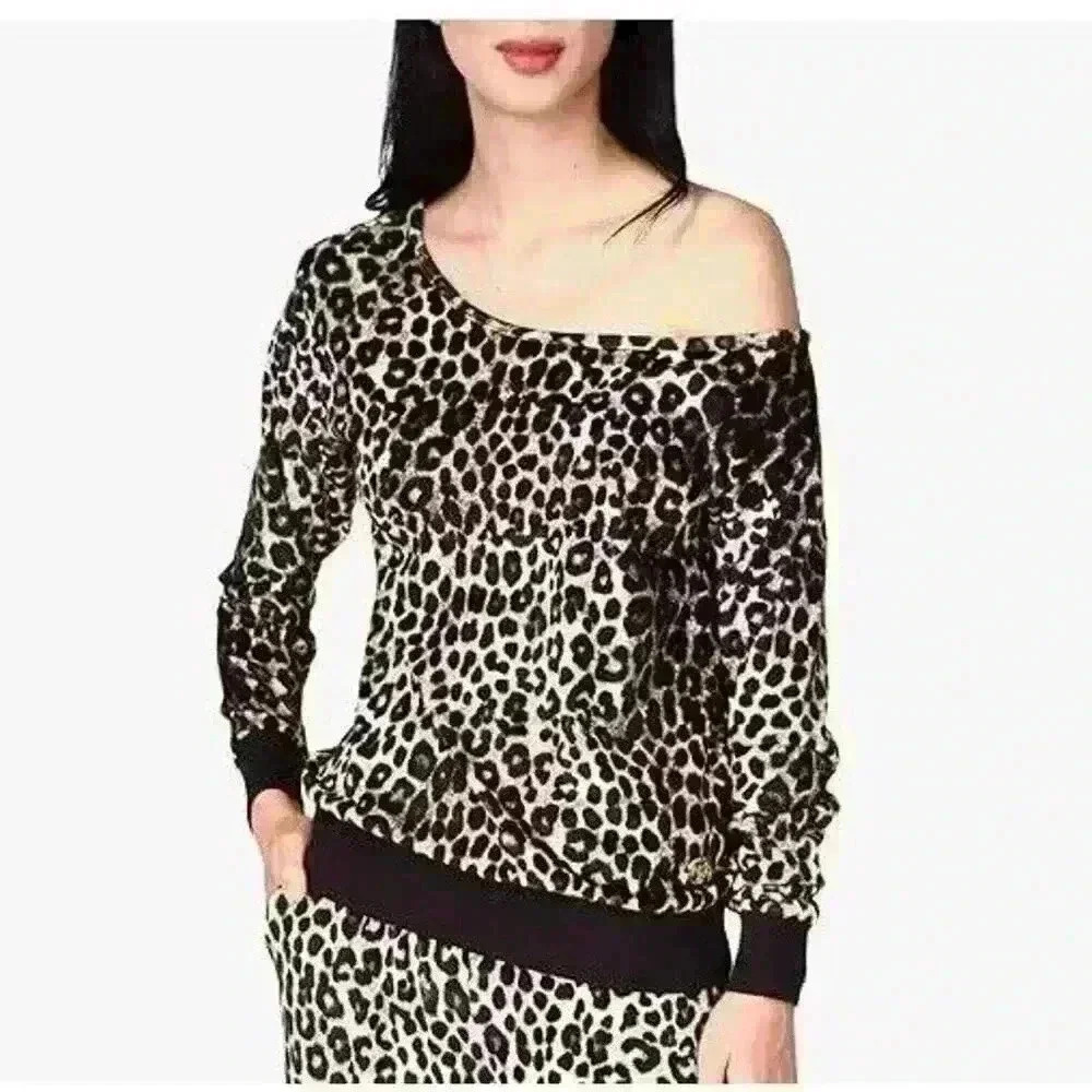 Michael Kors Leopard Off The Shoulder Pullover Size L Brand New Dark Camel / NWT